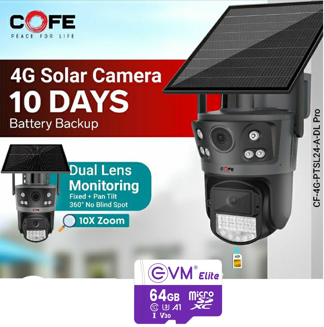 COFE 4G Solar CAMERA + EVM 64 GB SD CARD SET
